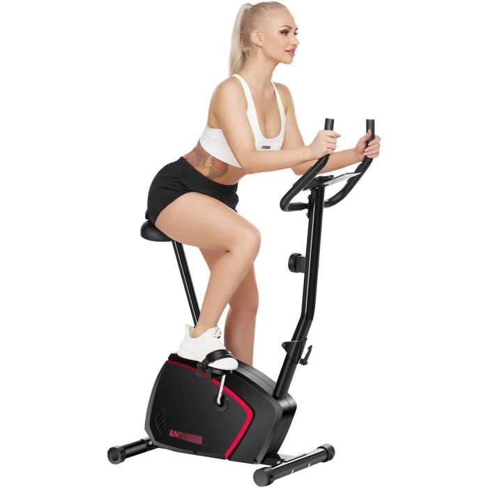 ANCHEER Vélo de Fitness Vertical Résistance Magnétique À 10 Niveaux, Vélo d'Appartement pour Exercice avec APP/Écran LCD/Support Tab