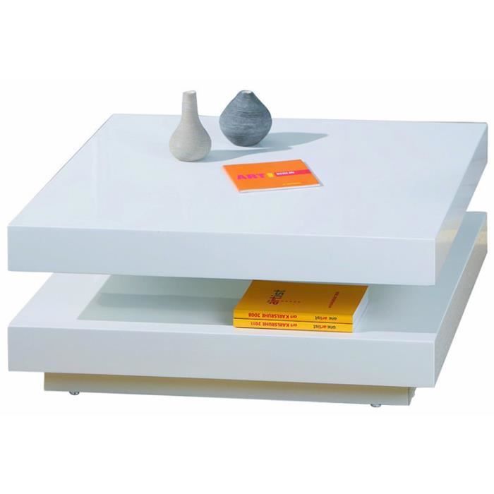 Table Basse Carrée Pivotante Blanc, Dim : 75 x 75 x 30 cm