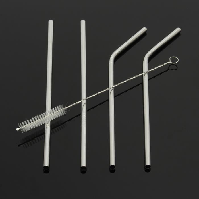 TEMPSA 4PCS Pailles Droites Coudées 1PCS Brosse Nettoyage En Acier Inox
