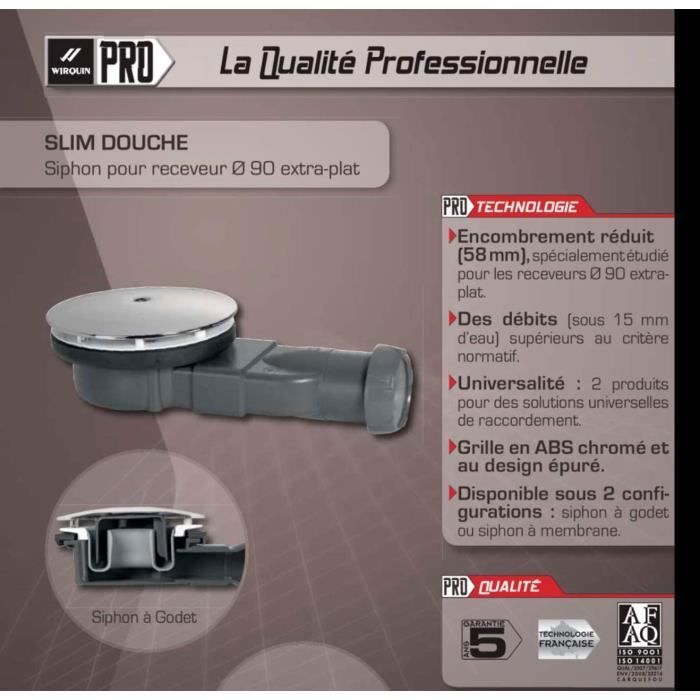 Receveurs Wirquin fin Extra Plat faible bonde de douche profil 4 cm de douche Piège à 90 mm 3556