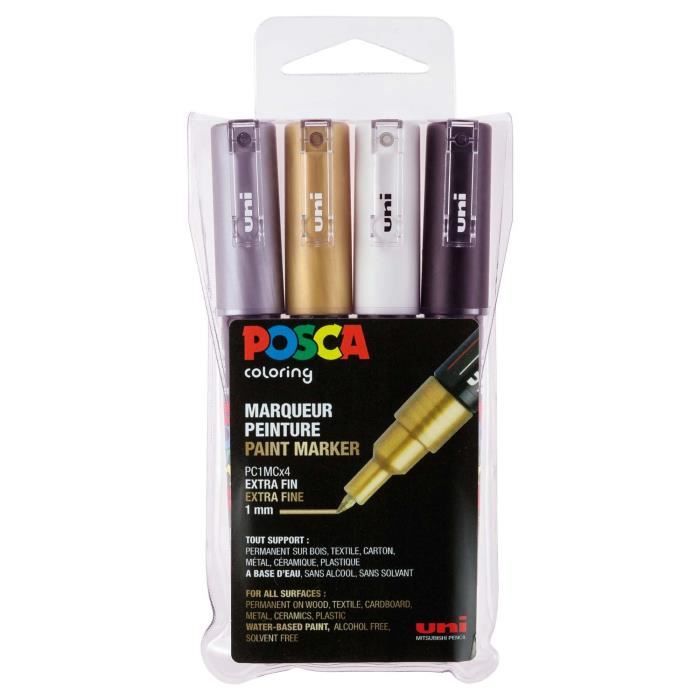 uni-Ball 186704 – Marqueur Uni Posca avec Pointe Extra Fine Ronde, Lot de 4