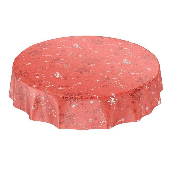 ANRO Nappe en Toile cirée Ronde Motif Flocons de Neige Rouge 140 cm