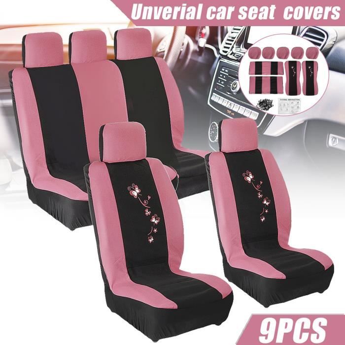 9Pcs Housses de sièges de Voiture Protection Pour 5-Sièges Voiture Camion SUV Van Rose