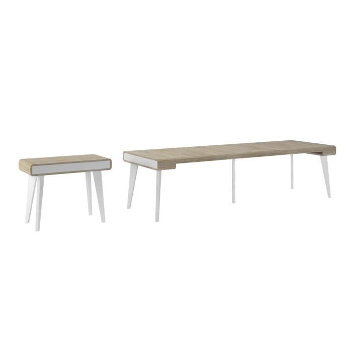 Skraut Home - Table Console extensible, salle à manger, front arrondi avec rallonges Nordic Curve jusqu'à 300 cm, blanc mat/chêne br