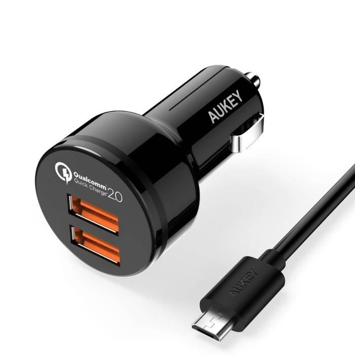 Chargeur Voiture Allume-Cigare USB Qualcomm Quick Charge en Alliage métallique avec 2 Ports USB 36W