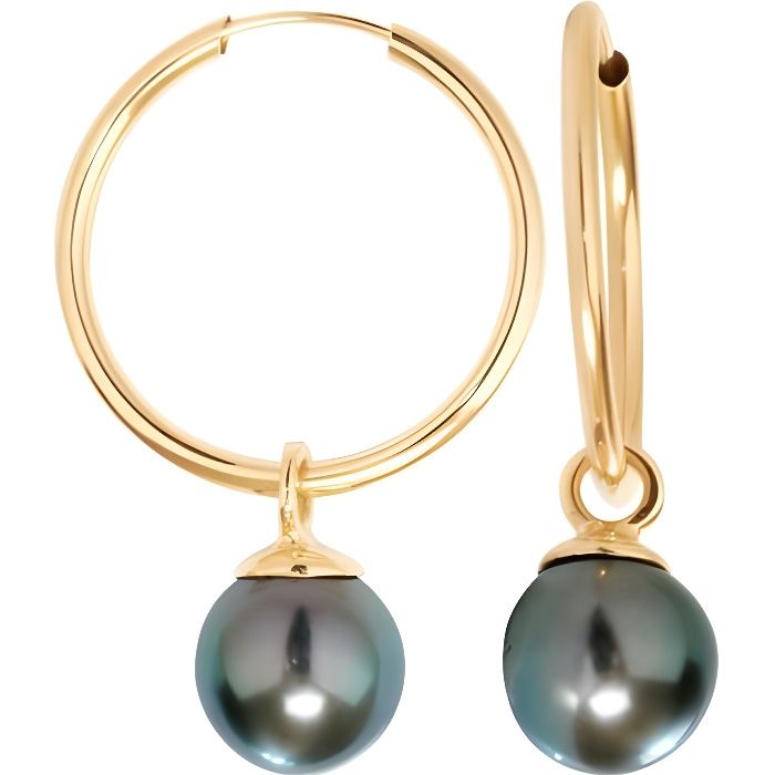 Boucles d'Oreilles Créoles Perles de Tahiti et Or jaune 750-1000 - Blue Pearls