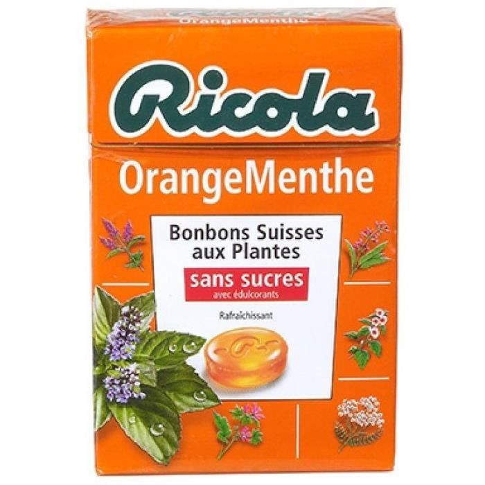 RICOLA Bonbons Suisses aux plantes - OrangeMenthe - Sans sucres - 50 g