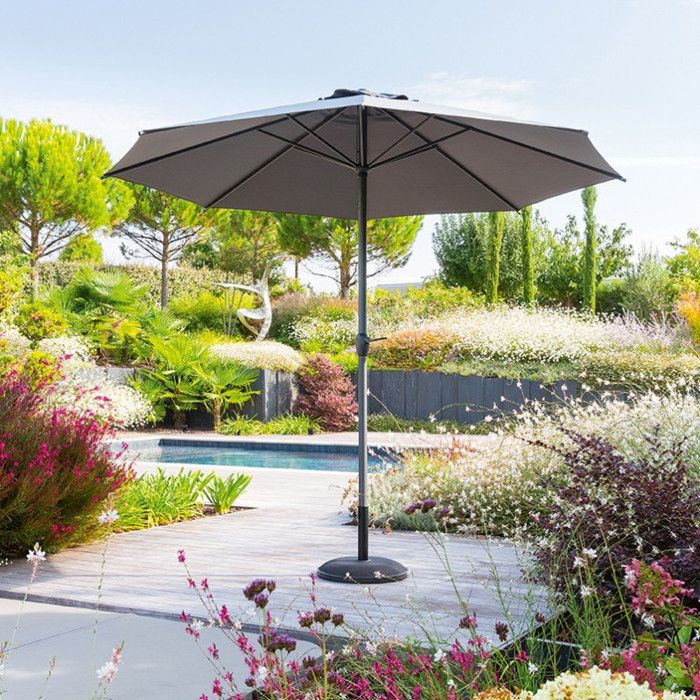 Parasol mat central rond 3m Loompa ardoise Hespéride