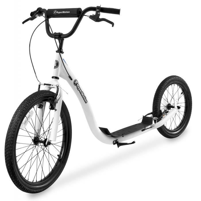 HyperMotion Trottinette Roues Pompées 50 & 40 Cm RIVA CITY Pliable Charge Max 100Kg Frein Main Hauteur réglable 86-93 cm - Blanche