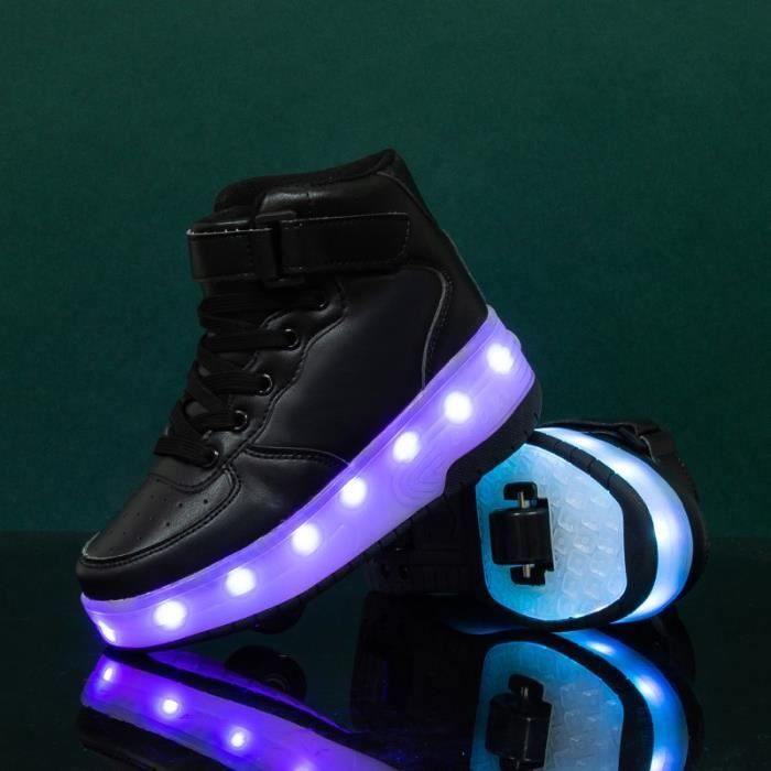 Chaussures de planche à roulettes USB chargeant les enfants baskets montantes LED roues garçons filles imperméables doubles roues