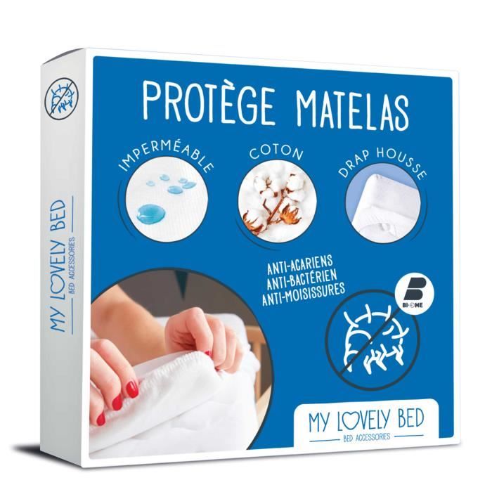 My Lovely Bed - Protège Matelas 135x190/200 cm - Alèse Anti Acarien et Imperméable - Souple et silencieuse - Molleton 100% coton -