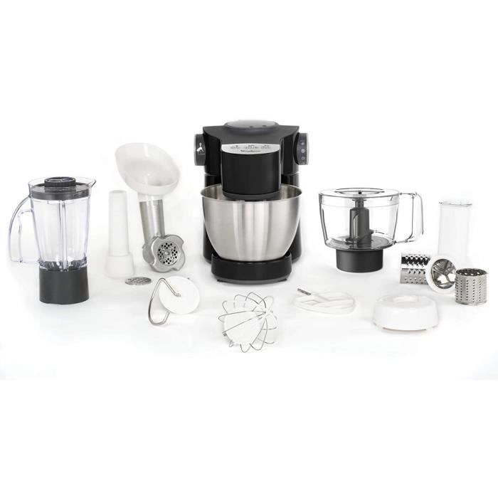 Moulinex Wizzo Robot Pâtissier Blender Hachoir à Viande Découpe-Légumes Mini-Hachoir 7 Vitesses Pulse Pétrin Fouet Flex Batteur Élec