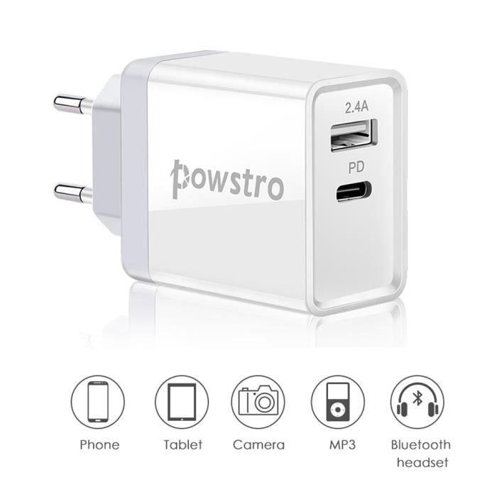 Quick Charge 3.0 Chargeur Secteur USB Type-C USB 2-Port Station de Recharge Chargeur de Bureau Adaptateur de charge pour iPhone iPad