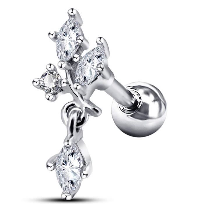 OUFER Boucle d'oreille Piercing Cartilage Tragus Hélix en Acier Inoxydable 316L Pendentif Lustre Vigne avec Zircone Cubique 16G, 6mm