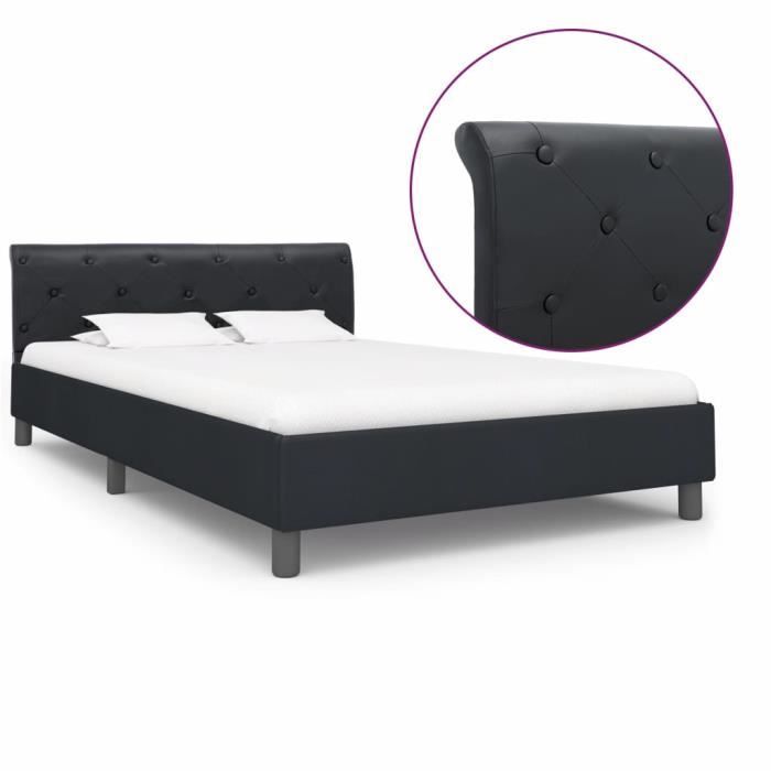 Cadre de lit Noir Similicuir Style Moderne 140 x 200 cm