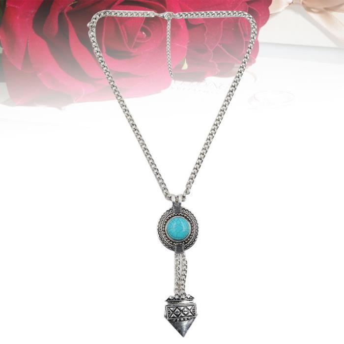 Vintage Turquoise Collier Alliage Chaîne Long Colliers Bijoux Cadeau pour les Femmes ( CHAINE DE COU VENDUE SEULE