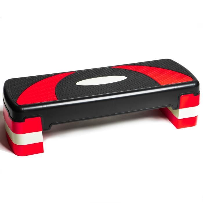 PRISP Stepper Fitness à Hauteur Réglable (3 Niveaux, 10/15/20 cm) Planche de Step Aérobic pour Cardio 78 x 28 cm - Rouge et Noir