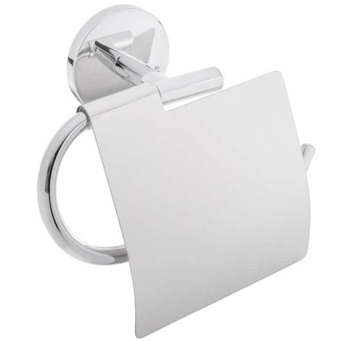 PrimeMatik Porte-rouleau chromé avec couvercle pour papier toilette modèle Renne