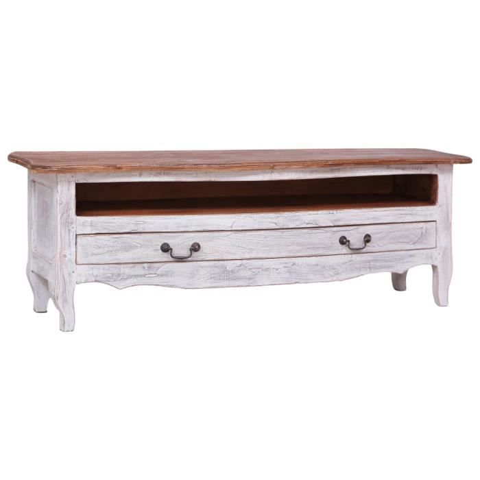 Meuble TV 120 x 30 x 40 cm Blanc Bois de récupération massif--LEB