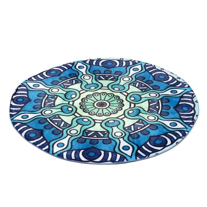 TEMPSA Tapis De Yoga Rond Mat Bohème Nappe Antidérapant Décoration Salon BLEU