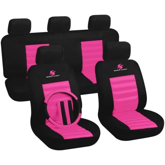 WOLTU Couverture de siège de Voiture,Housses de siège Universelle Polyester,Noir Rose