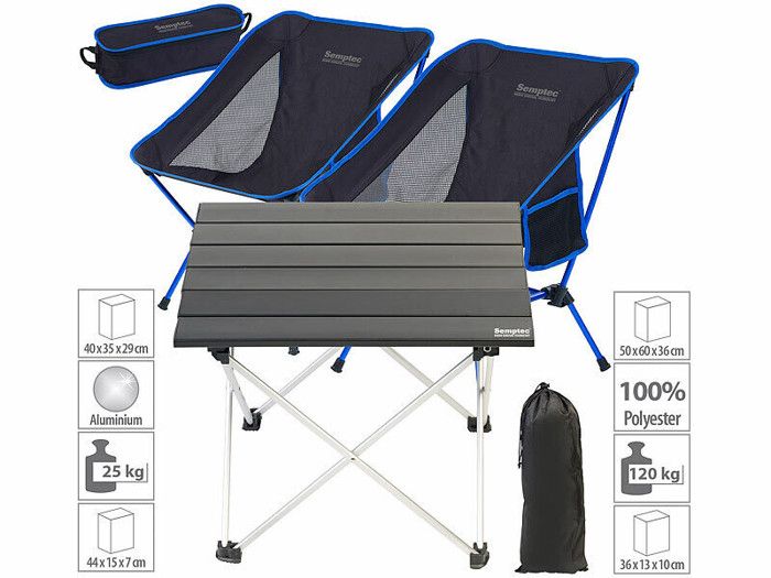 Table de camping dappoint pliable en aluminium avec 2 chaises