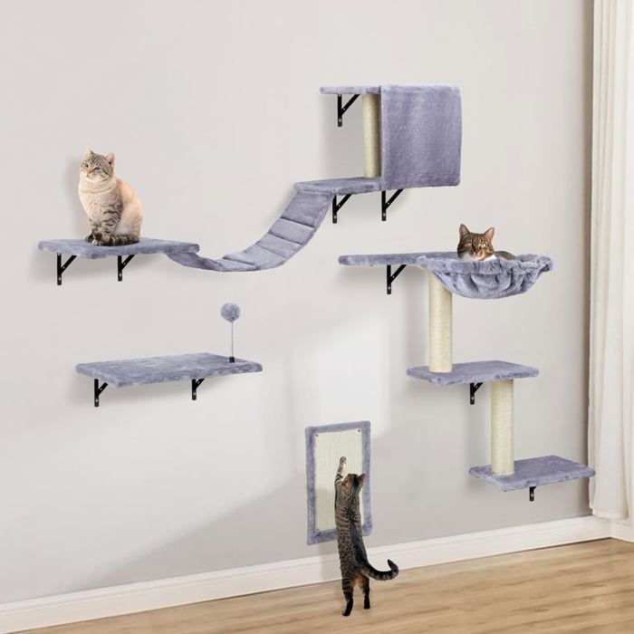 Meilleurs prix pour Ensemble Mur D'Escalade Pour Chat Avec Hamac, Grotte Murale, Pont Pour Chat, Planche À Gratter Et Arbre À Chat, Meuble En Boi[M125]