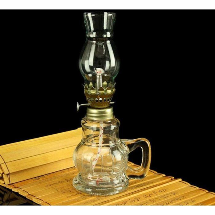 Lampe à Kérosène Lampe à pétrole nostalgique rétro décoration intérieure Abat-Jour en Verre Lampe à Huile déclairage
