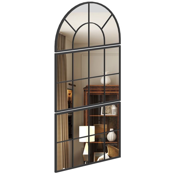 Miroir mural arqué - HOMCOM - en forme de fenêtre - ensemble 3 pièces - cadre en métal - pour salon couloir - 76 x 149 cm - noir