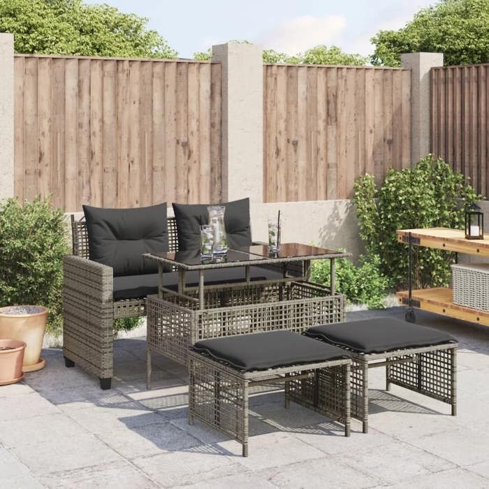 Set meubles d’extérieur BONNIE Salon de jardin avec coussins 4 Pièces résine tressée verre 122 x 57 x 79cm - vue 2