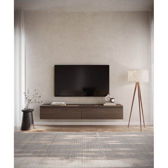 Meuble TV 2 portes -suspendu - BEMMI- 175 cm - noyer du Wisconsin