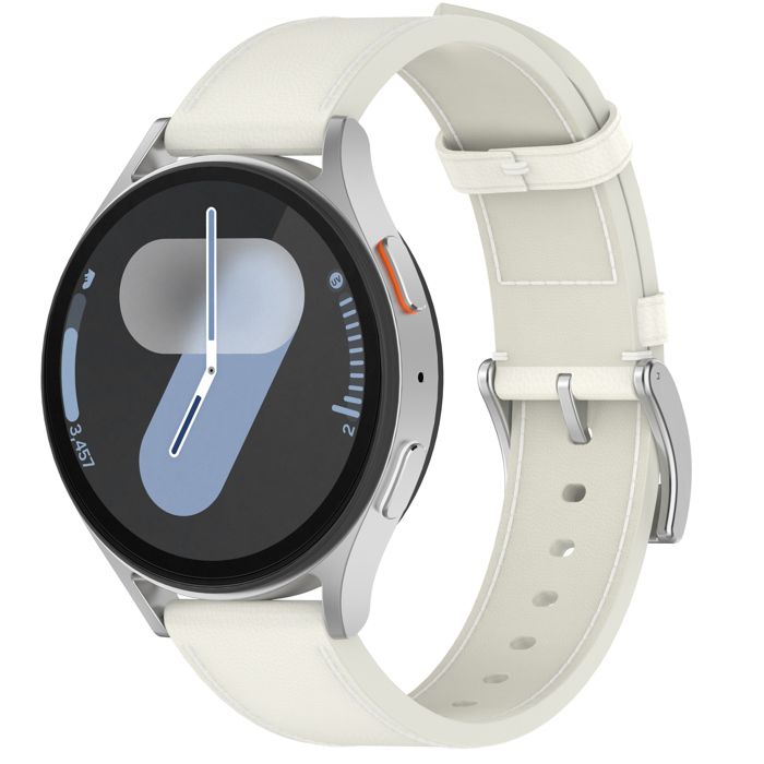 INF Bracelet de montre en cuir véritable pour Samsung Watch 4 5 6 7 Blanc