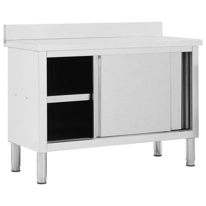 Plan de Travail-Table de travail avec portes coulissantes 120x50x(95-97)cm Inox ZLH•756332007
