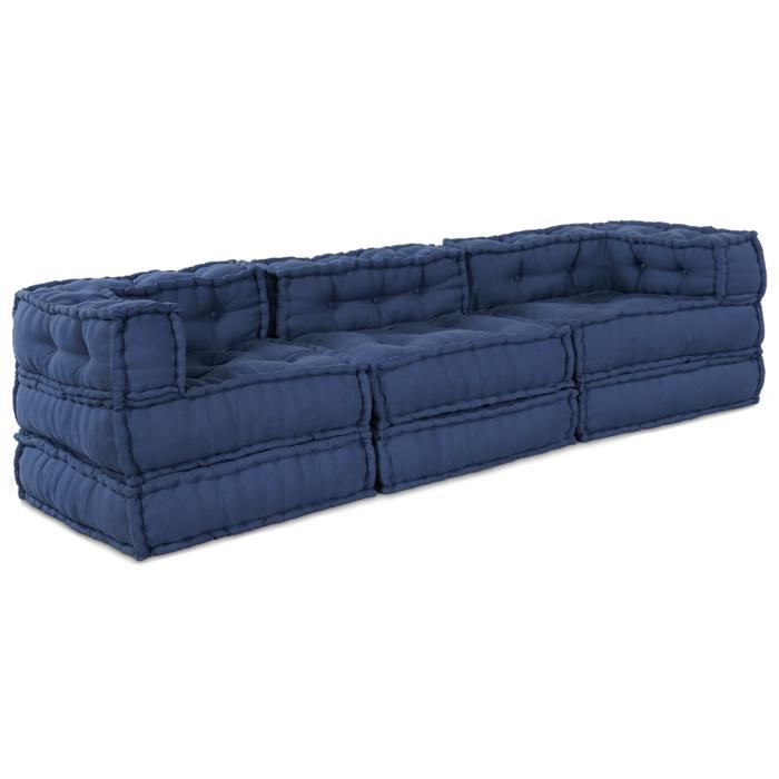 Poufs modulaires 3 pièces en tissu indigo