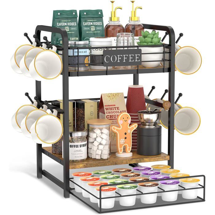 Organisateur De Comptoir En Bois Pour Café Et Thé - Support à 5 Compartiments - 3