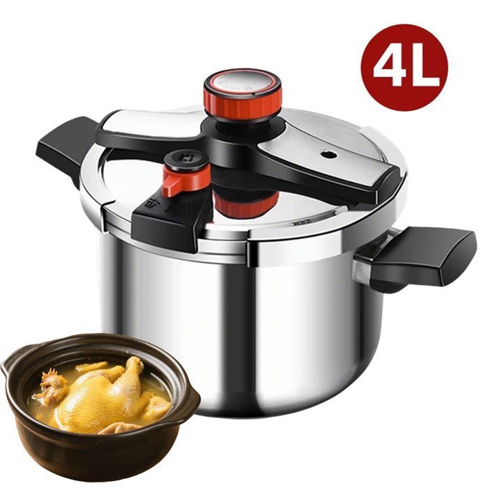 Autocuiseur Multifonction Antidéflagrant en Acier Inoxydable 4L 3 Niveaux de Pression Double Poignée Toutes les Cuisinières