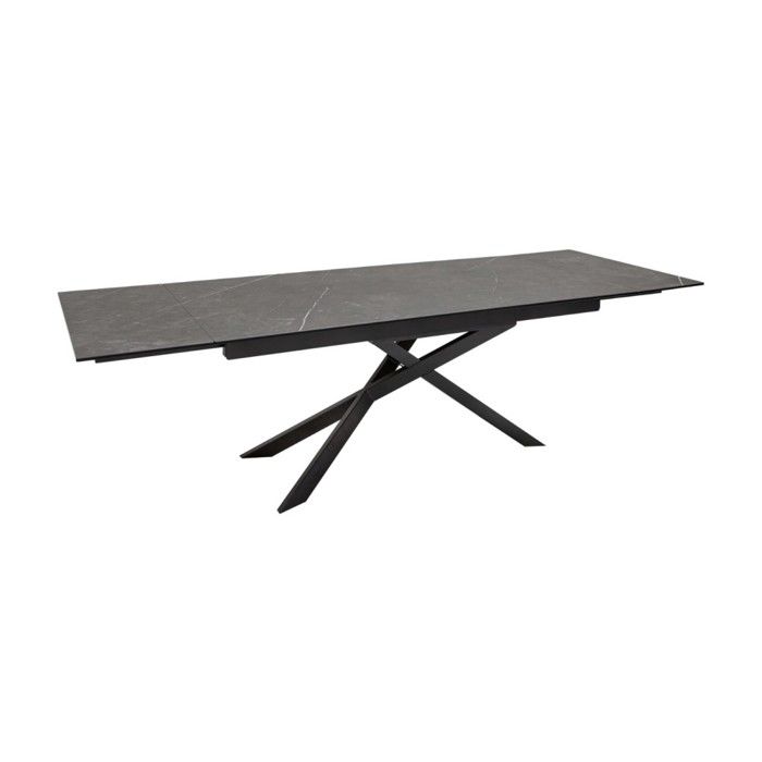 Table de salle à manger STELIX 180–220–260 cm – Plateau en céramique anthracite et verre trempé – Extensible