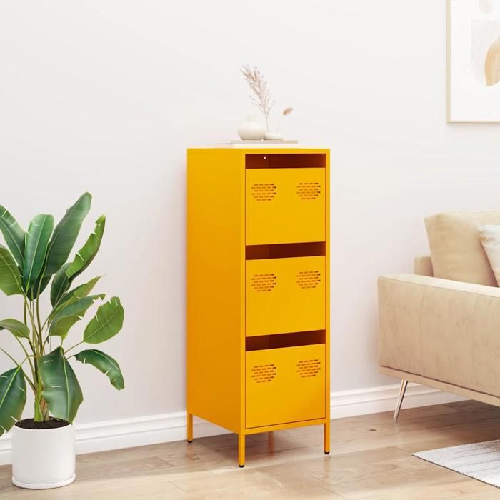 Jaune Armoire haute - SOLOMOON - BUFFET DE SALON - jaune moutarde 39x35x1035 cm - acier FR3832