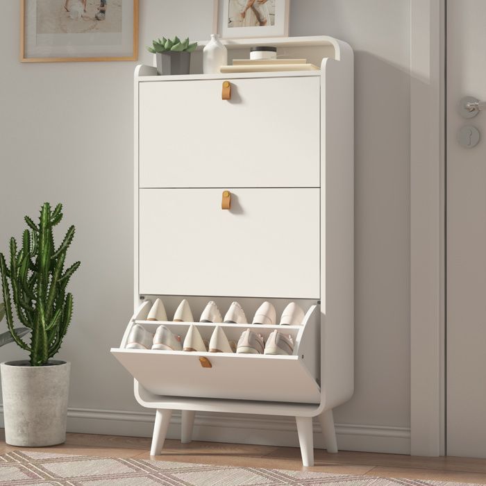 Maisentiel meuble à chaussures blanc 3 abattants MDF et mélamine 63 x 29 5 x 133 7 cm