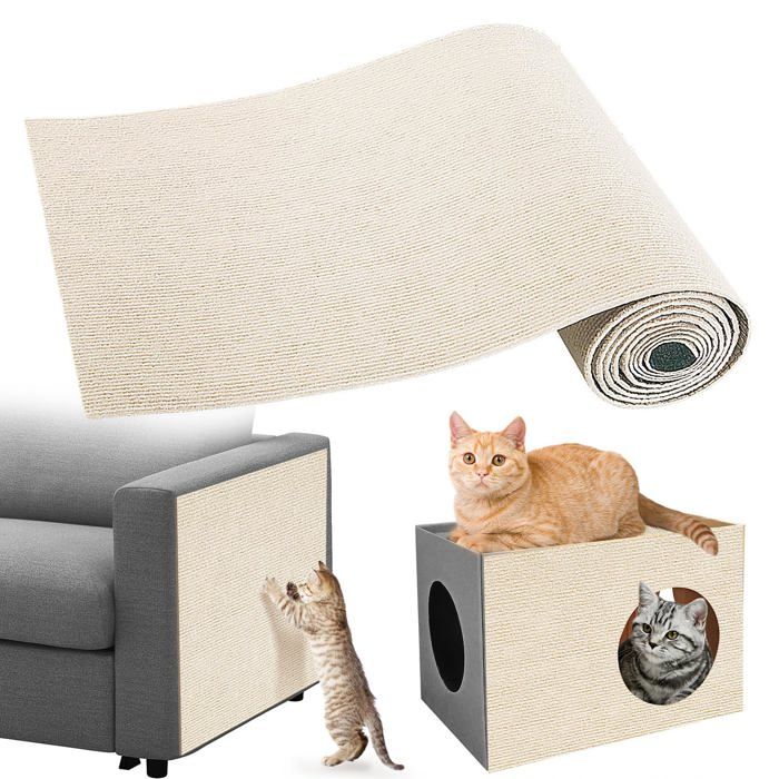 Tapis Griffoir Adhésif 200 x 40 cm – Protection Canapé Chat pour Mur Porte DIY Protection des Meubles Blanc cassé