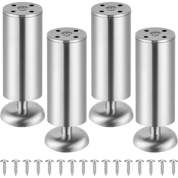 4pcs pieds de meuble en acier inoxydable(charge max 250kg) pieds de meuble réglables-Pour pied canapé(Couleur Métallique 15 cm)
