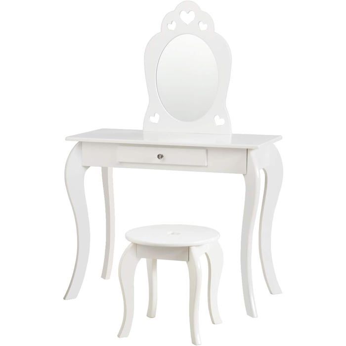 GIANTEX Coiffeuse pour Enfant de Style Princesse Européenne Table de Maquillage avec Tabouret Pieds en Pin 70x34x105CM Blanc GIANTEX Coiffeuse pour Enfant de Style Princesse Européenne Table de Maquillage avec Tabouret Pieds en Pin 70x34x105CM Blanc