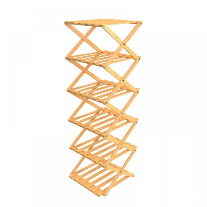 KEDIA Étagère à Chaussures Pliable en Bambou 25*25*105cm Couleur Bois Naturel 6 Niveaux Range Chaussures Vertical Étagère