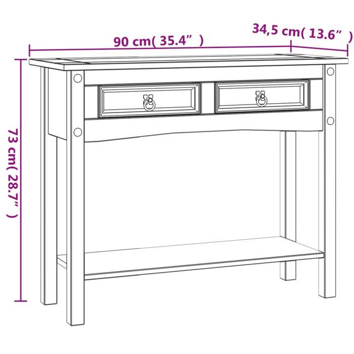 （LE SOLDE)Table console/Table dappoint - PARAJ - Table centre salon - Gamme Corona Pin mexicain Blanc 90x34 5x73cm_773046