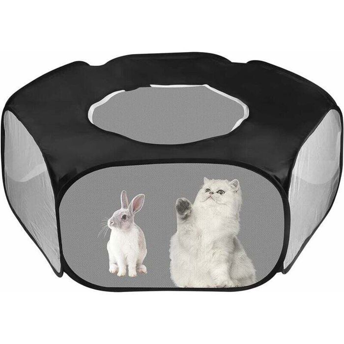 Parc pliable pour petits animaux - PZCC - Tente avec fermeture éclair - Respirant et transparent - Pop-up automatique