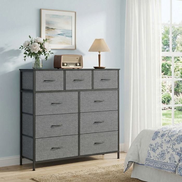 Commode de chambre 9 Tiroirs en Tissu Non-tissé Gris Commode de chambre 9 Tiroirs en Tissu Non-tissé Gris