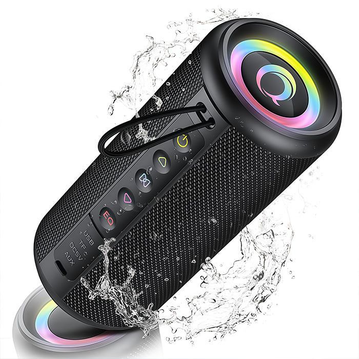 Enceinte Bluetooth 5.4 Haut-Parleur Portable 20W avec Bass Puissantes 20H Autonomie IPX7 RGB Appairage Stéréo TWS/AUX/TF Noir