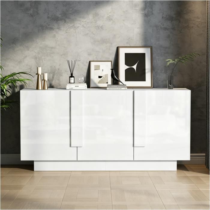 Buffet de salon blanc brillant 160x35x60cm - 3 portes 6 étagères rangement large - Meuble en aggloméré facile dentretien Buffet de salon blanc brillant 160x35x60cm - 3 portes 6 étagères rangement large - Meuble en aggloméré facile dentretien