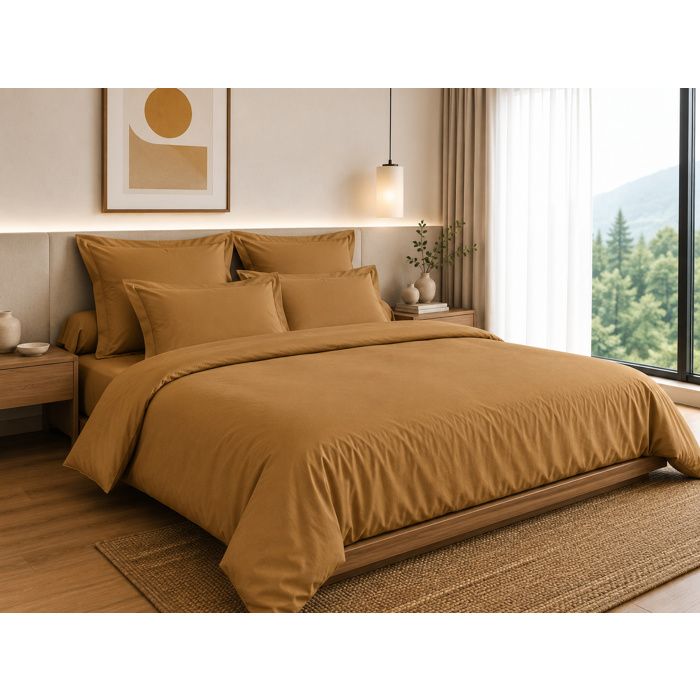 Housse de Couette 260 x 240 cm – 100% Coton 57 Fils/cm² – Caramel