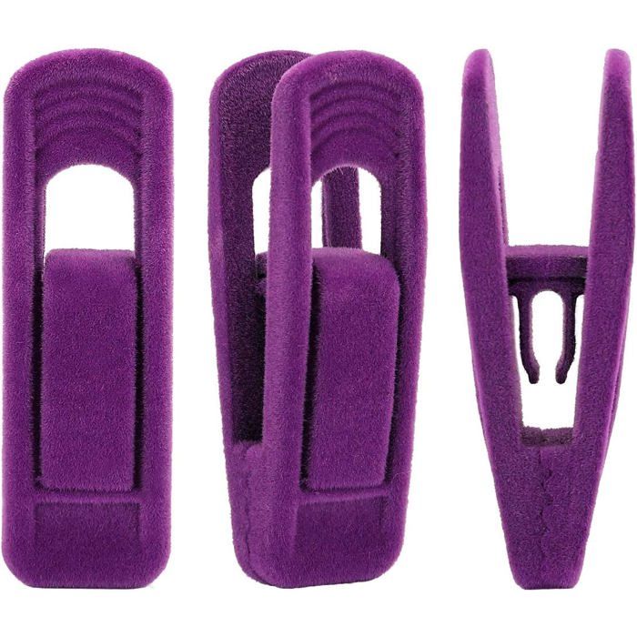 Pinces pour cintres en velours maintien vêtements et pantalons lot de 20 violet ajustables et antiglisse